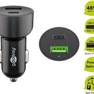 Autolaturi USB-A sekä USB-C, 2 x 3A