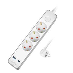 Jatkojohto 3-osainen 1,4m + USB-A ja USB-C