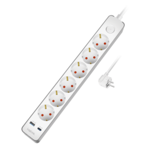 Jatkojohto 6-osainen 1,4m + USB-A ja USB-C